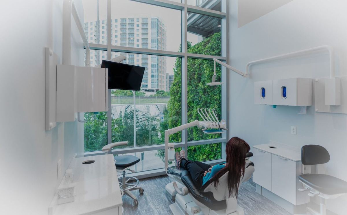 Back view of patient in dental chair in Austin dental office