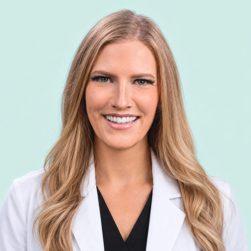Portrait of Dr. Lauren Jacobsen in a white coat